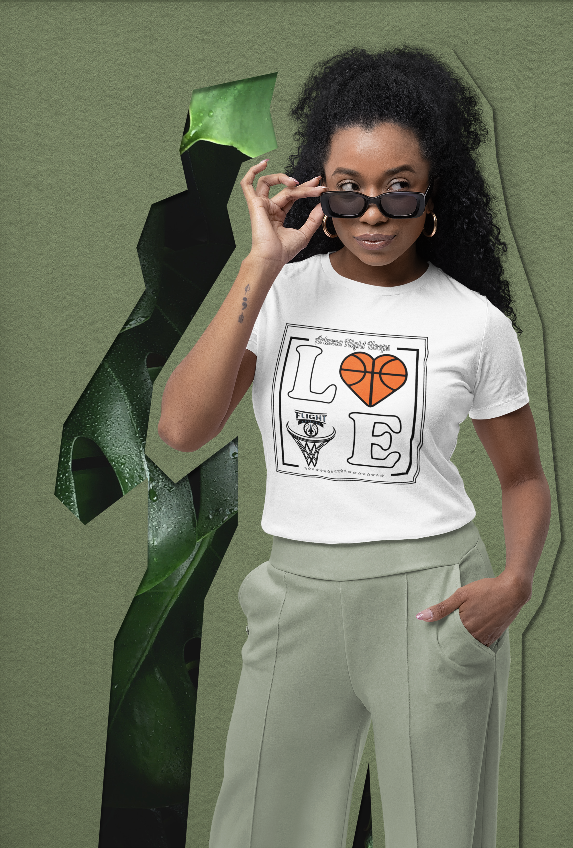 Woman in LOVE basketball tee
