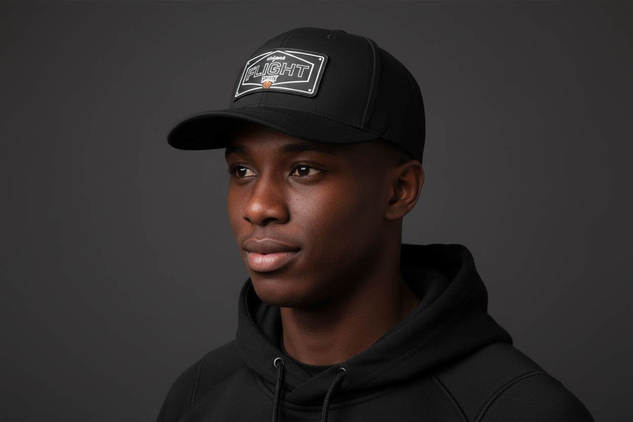 Player wearing leather patch hat