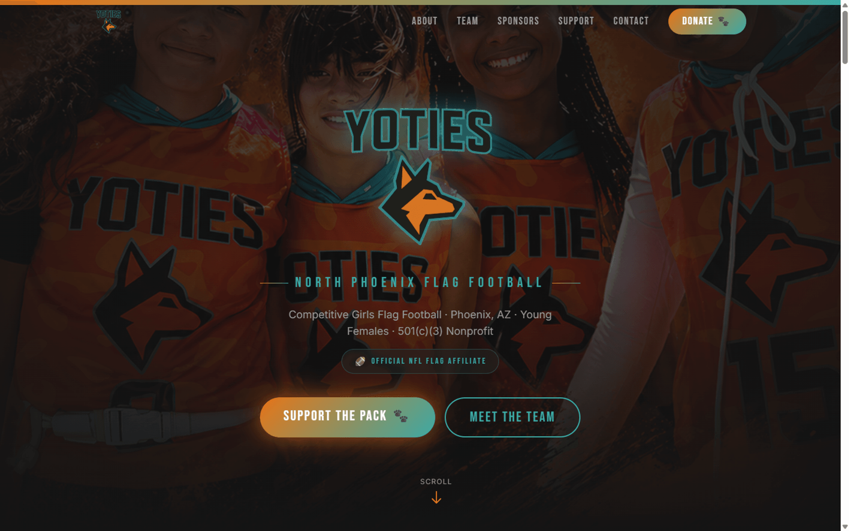 Yoties Flag Football, a club website running on Forge612